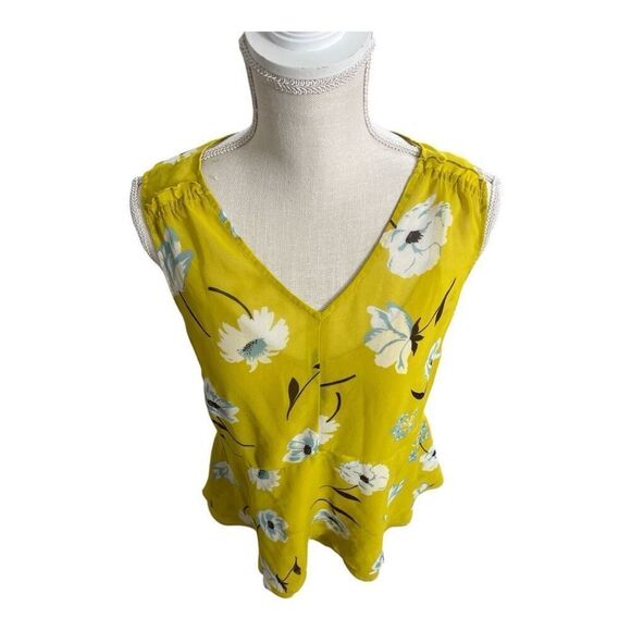 Cabi Simone Yellow Floral Sleeves Blouse Size S Ruffle Lined Semi-Sheer Summer - Picture 2 of 12